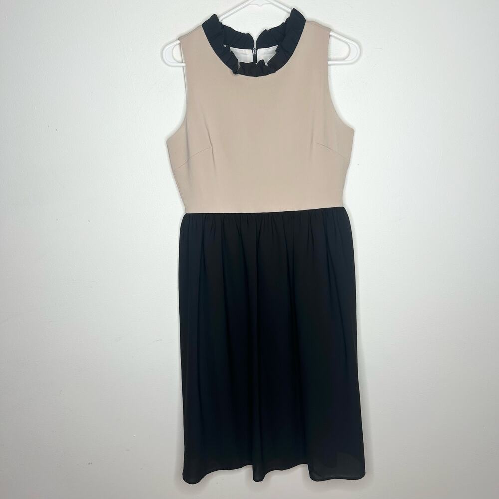 Camilyn Beth Colorblock Ruffle Neck Tan Black Dress